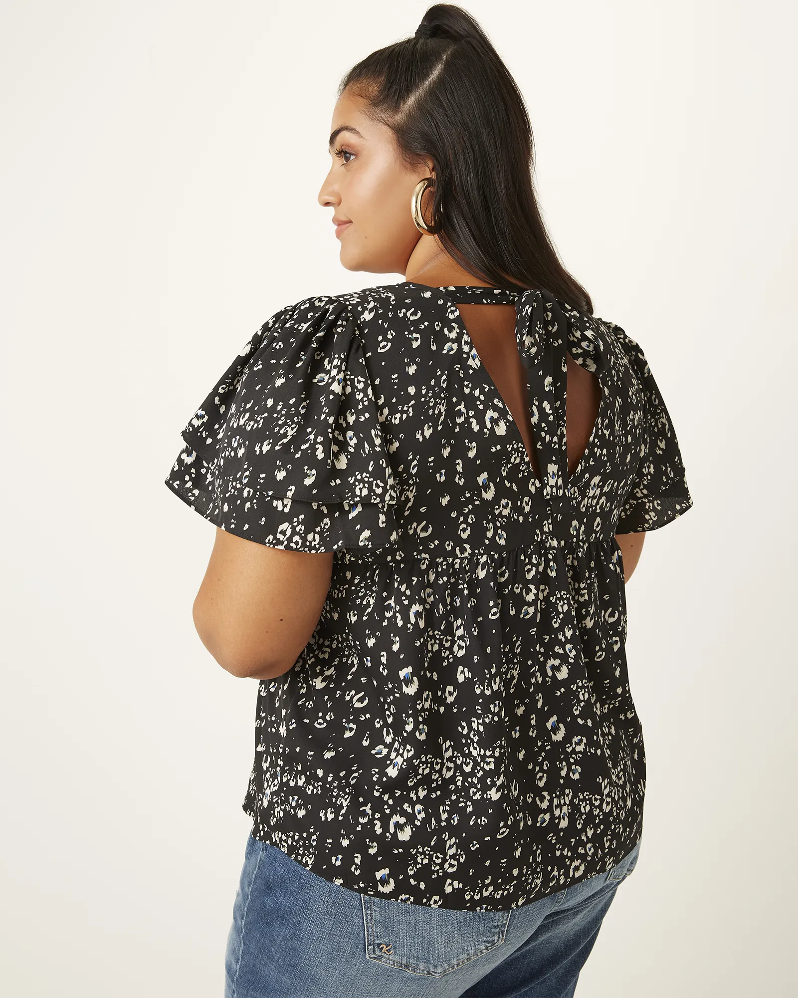 Marge Ruffled Printed Top | Black / White