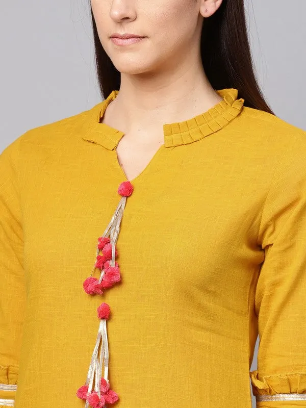 Mustard Solid Kurta With Palazzo Pants