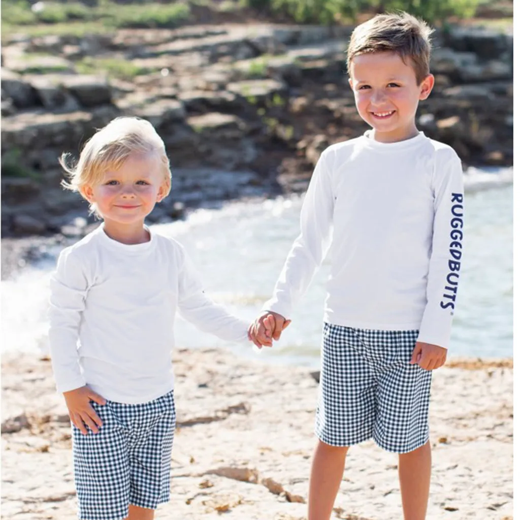 Navy Gingham Swim Trunks