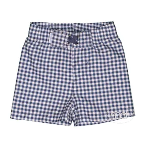 Navy Gingham Swim Trunks