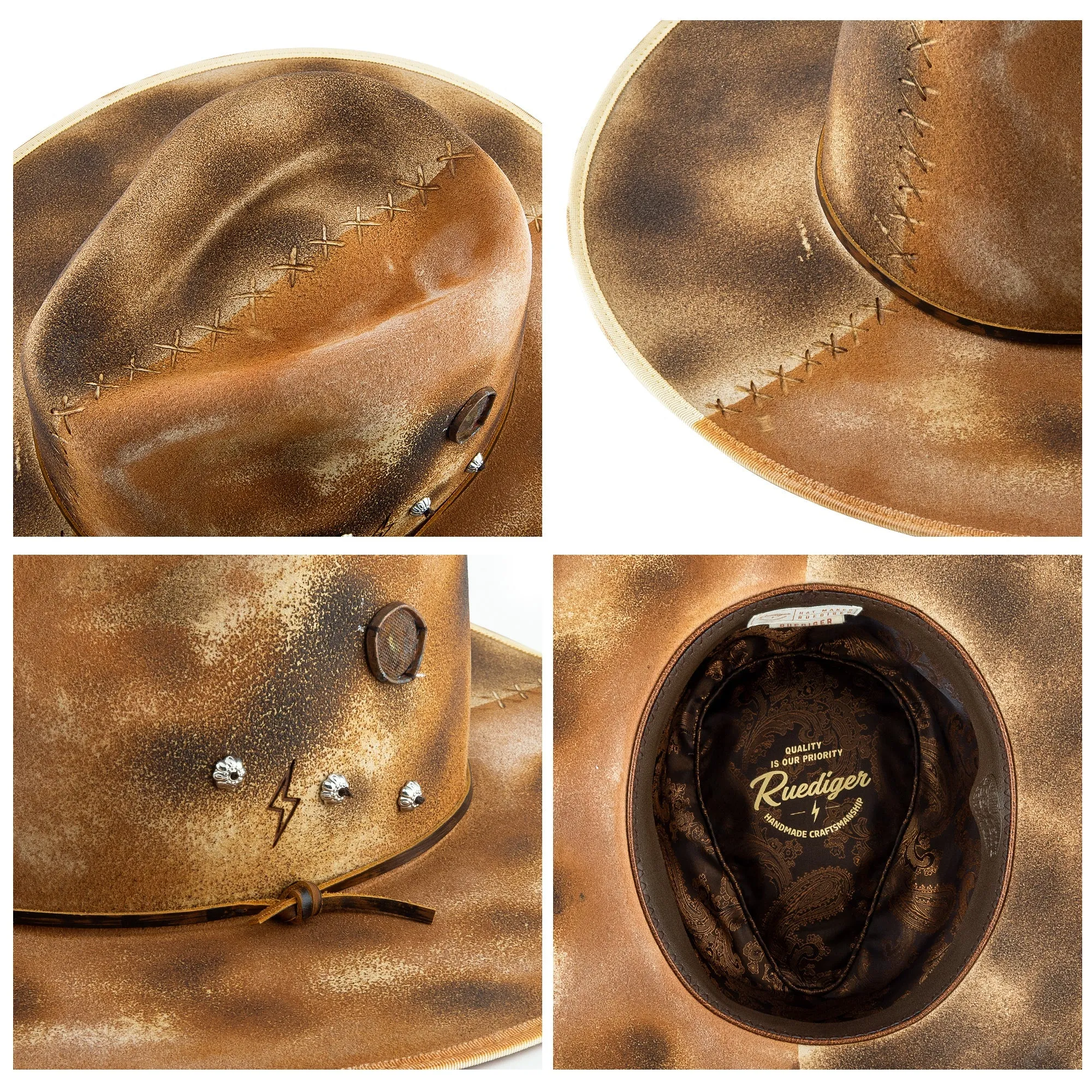 Odyssey - Handcrafted Burned Distressed Wide Brim Fedora Hat