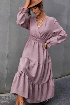 Plum Long Sleeves Midi Dress