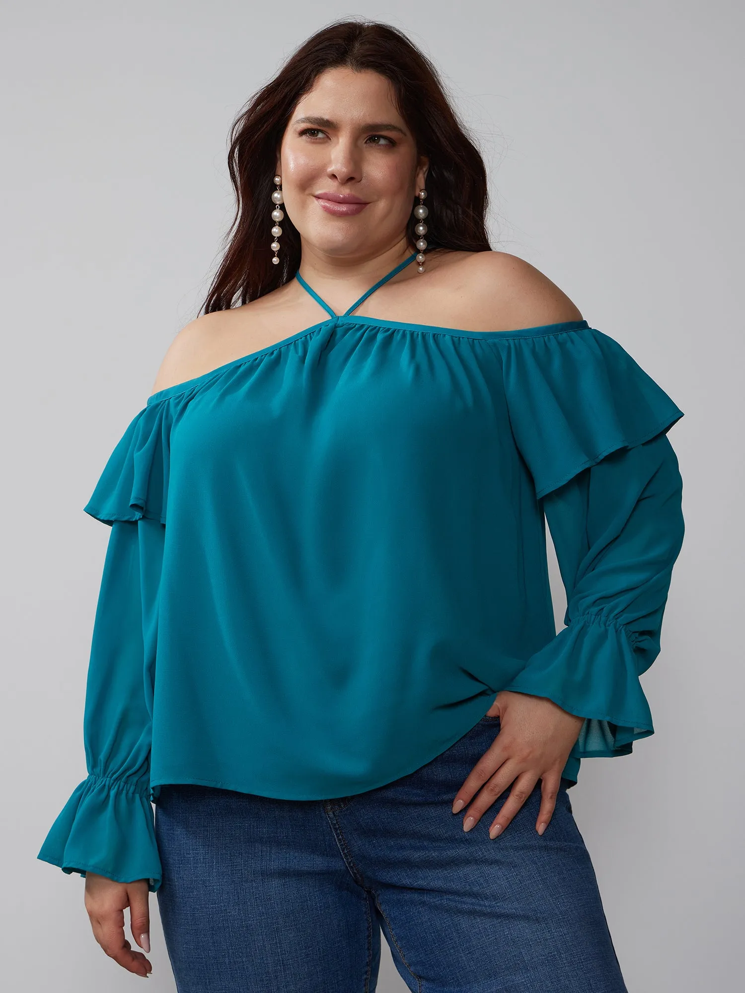 Plus Ruffled Off Shoulder Top