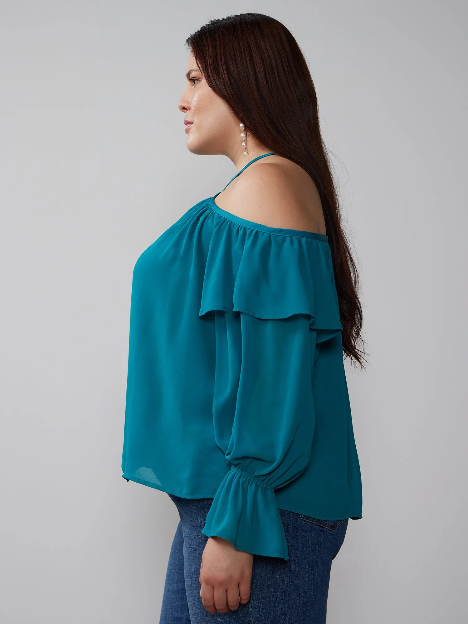 Plus Ruffled Off Shoulder Top