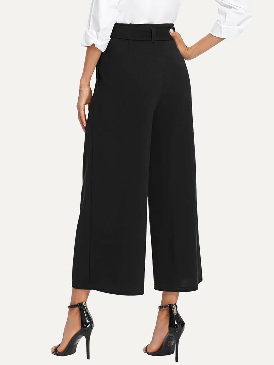 Pocket Side Belted Culotte Pants