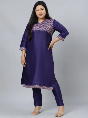 Poly Silk Dark Blue Foil Print Kurta Palazzo Set