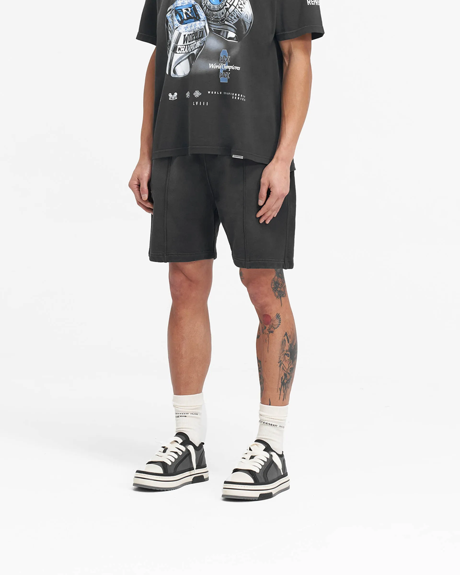 Represent X Feature Sweat Shorts - Stained Black