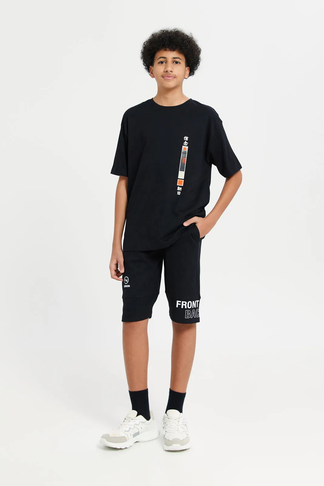 Senior Boys Black Printed Active Short