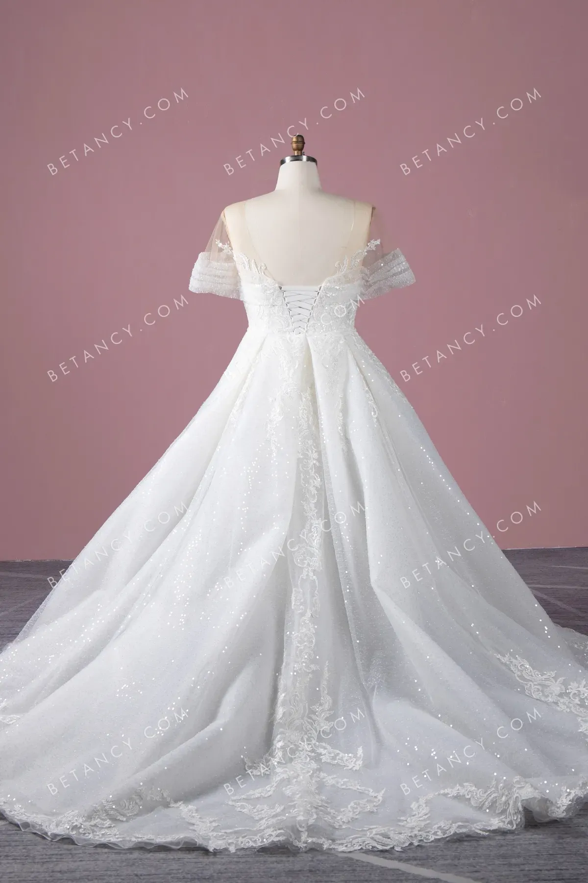 Sparkly Lace Ruffled Wedding Dress with Overskirt