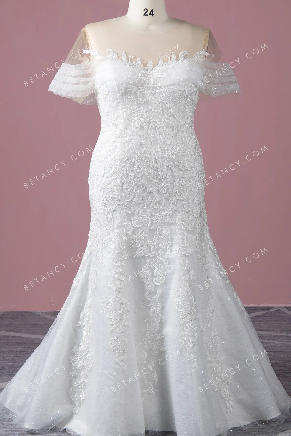 Sparkly Lace Ruffled Wedding Dress with Overskirt