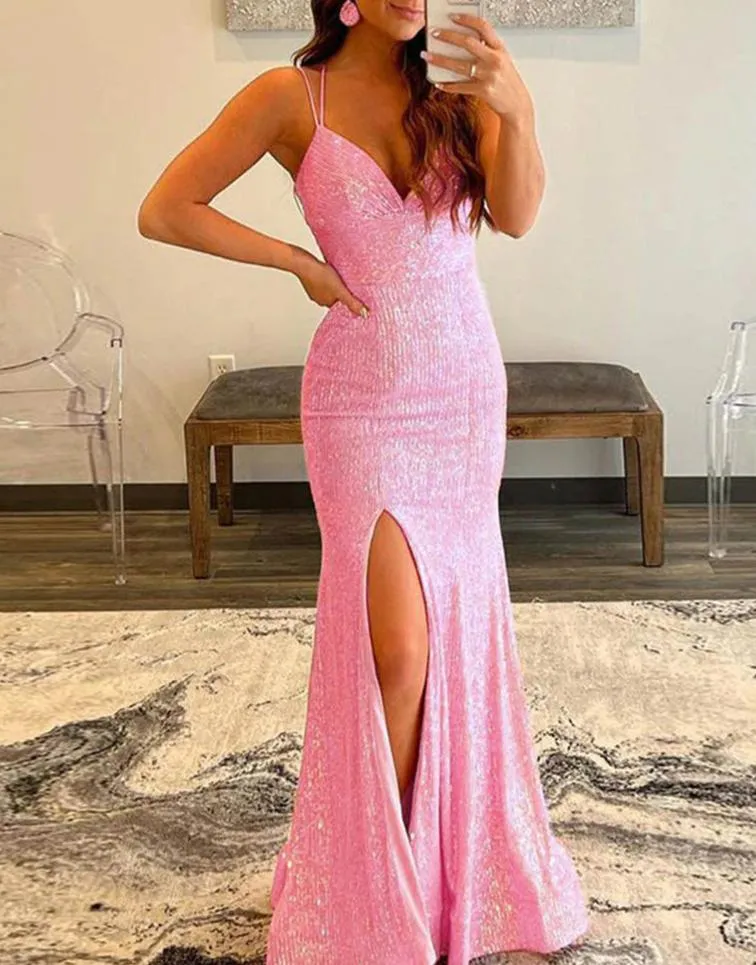 Sparkly Orange Sequins Mermaid Long Prom Dress