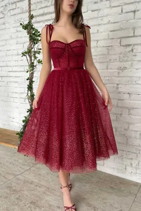 Sparkly Tulle Sweetheart Tea Length Short Prom Dress, Homecoming Dress, SH569