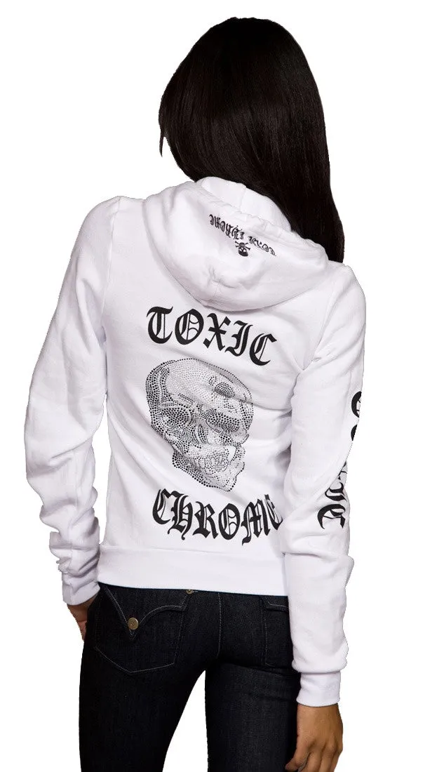 Toxic Chrome Skull Hoodie Unisex White