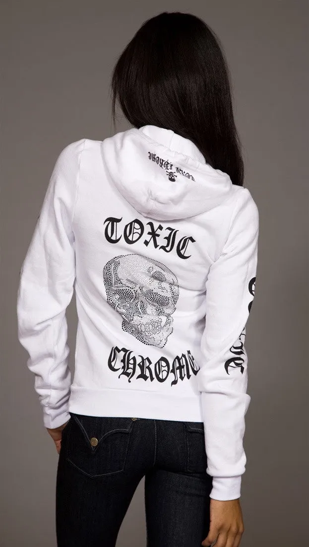 Toxic Chrome Skull Hoodie Unisex White