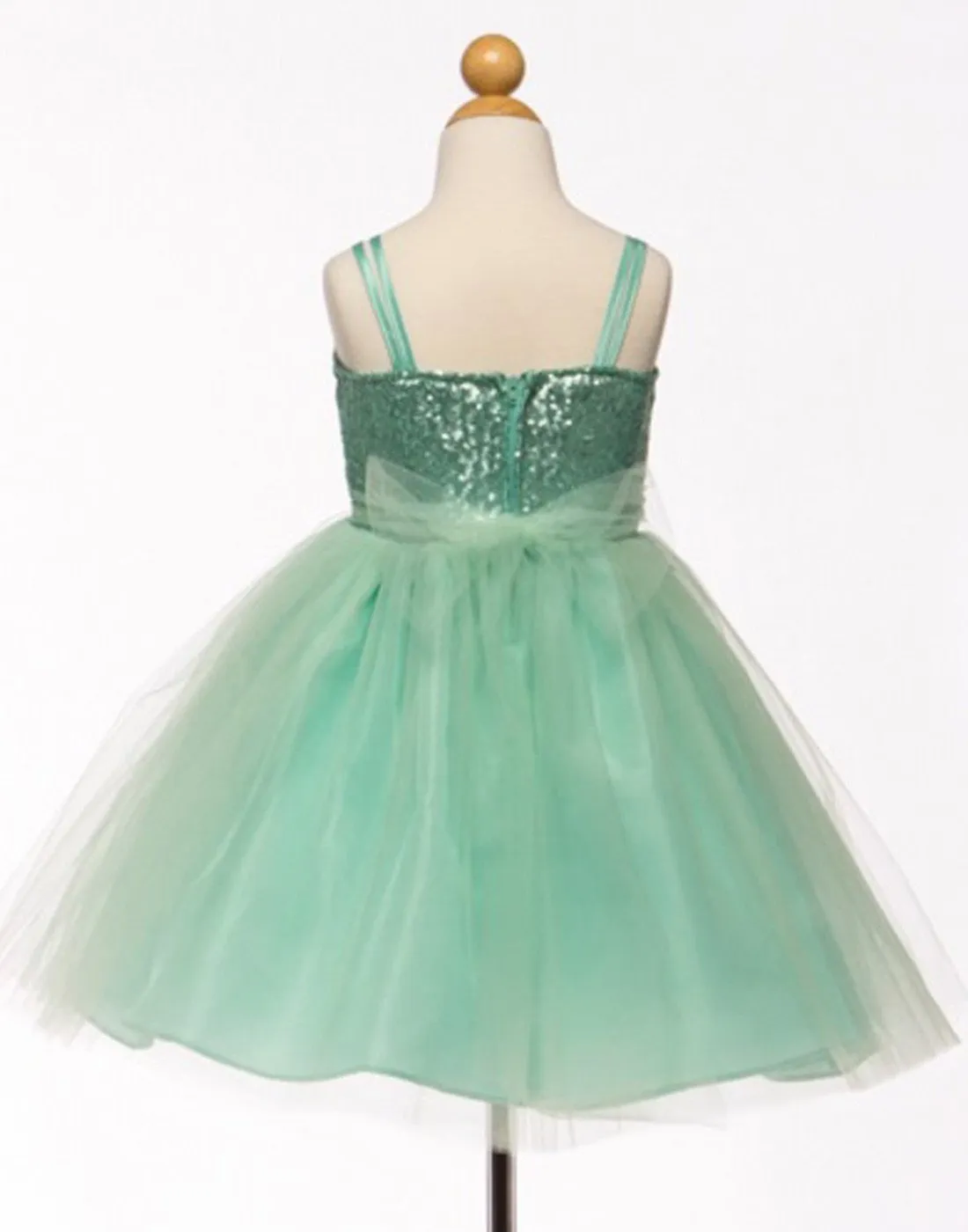 Twinkling Sequined Bodice and Tulle Overlay Skirt Dress - Mint