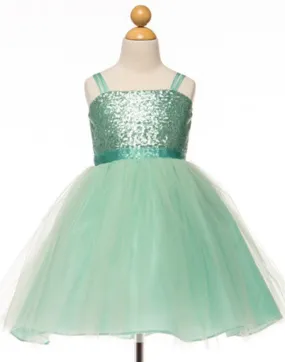 Twinkling Sequined Bodice and Tulle Overlay Skirt Dress - Mint