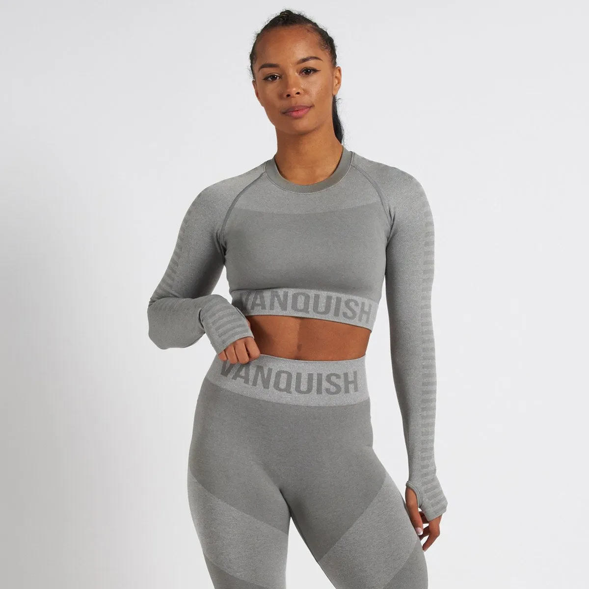 Vanquish Allure Women's Grey Seamless Long Sleeve Crop Top