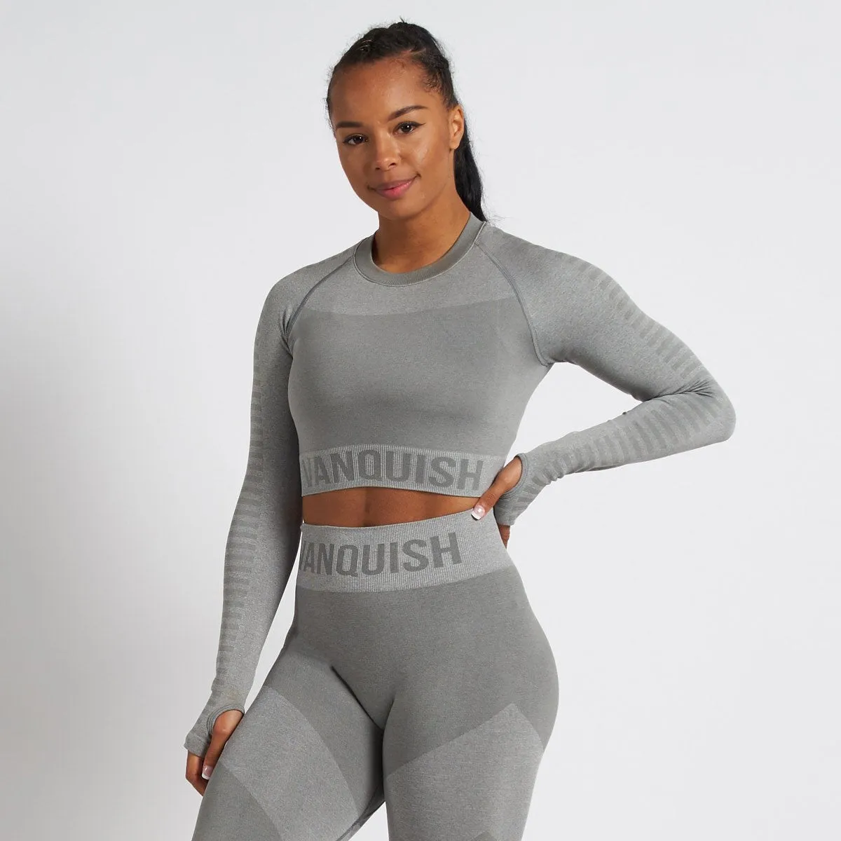 Vanquish Allure Women's Grey Seamless Long Sleeve Crop Top