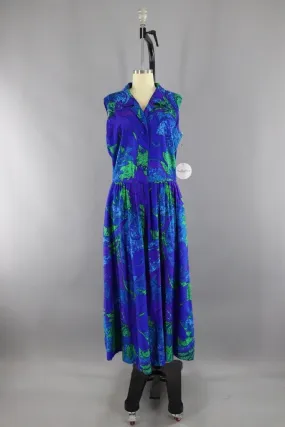 Vintage Blue Hawaiian Print Jumpsuit