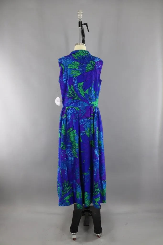 Vintage Blue Hawaiian Print Jumpsuit