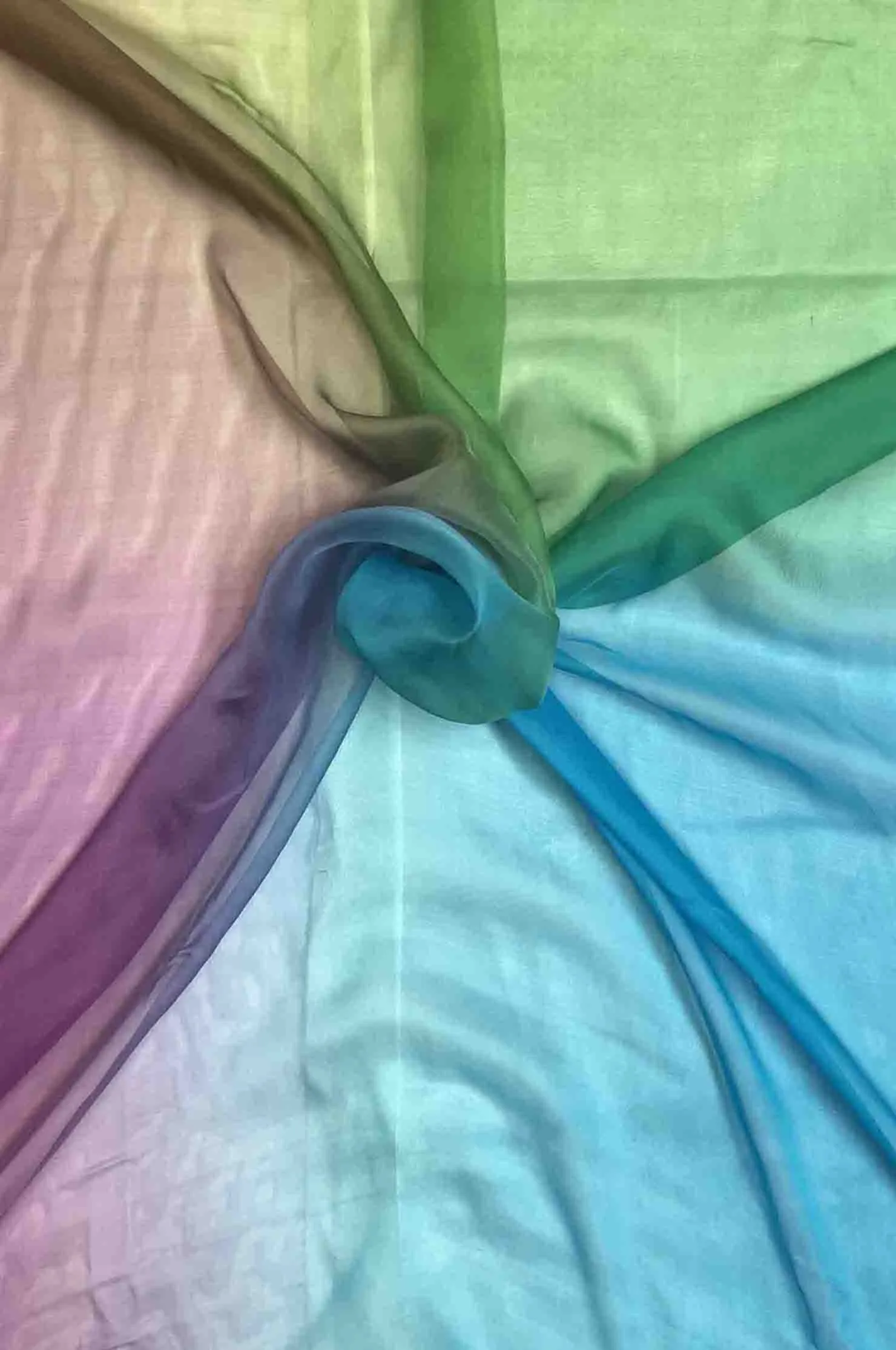 Vivid Blue, Kelly Green, Ginger bread, Striking Purple Ombre Silk Chiffon 4D-1041 Fabric