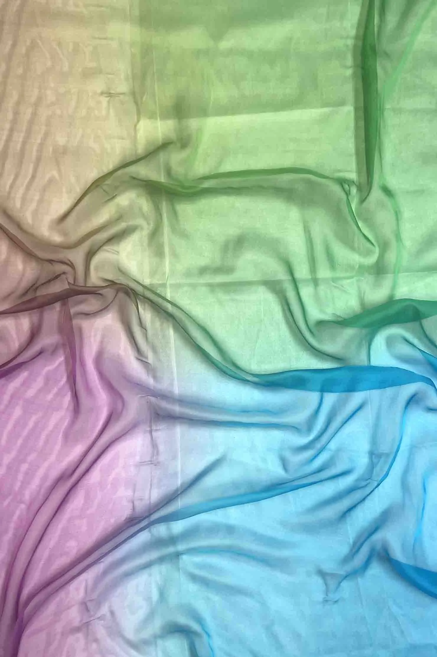 Vivid Blue, Kelly Green, Ginger bread, Striking Purple Ombre Silk Chiffon 4D-1041 Fabric