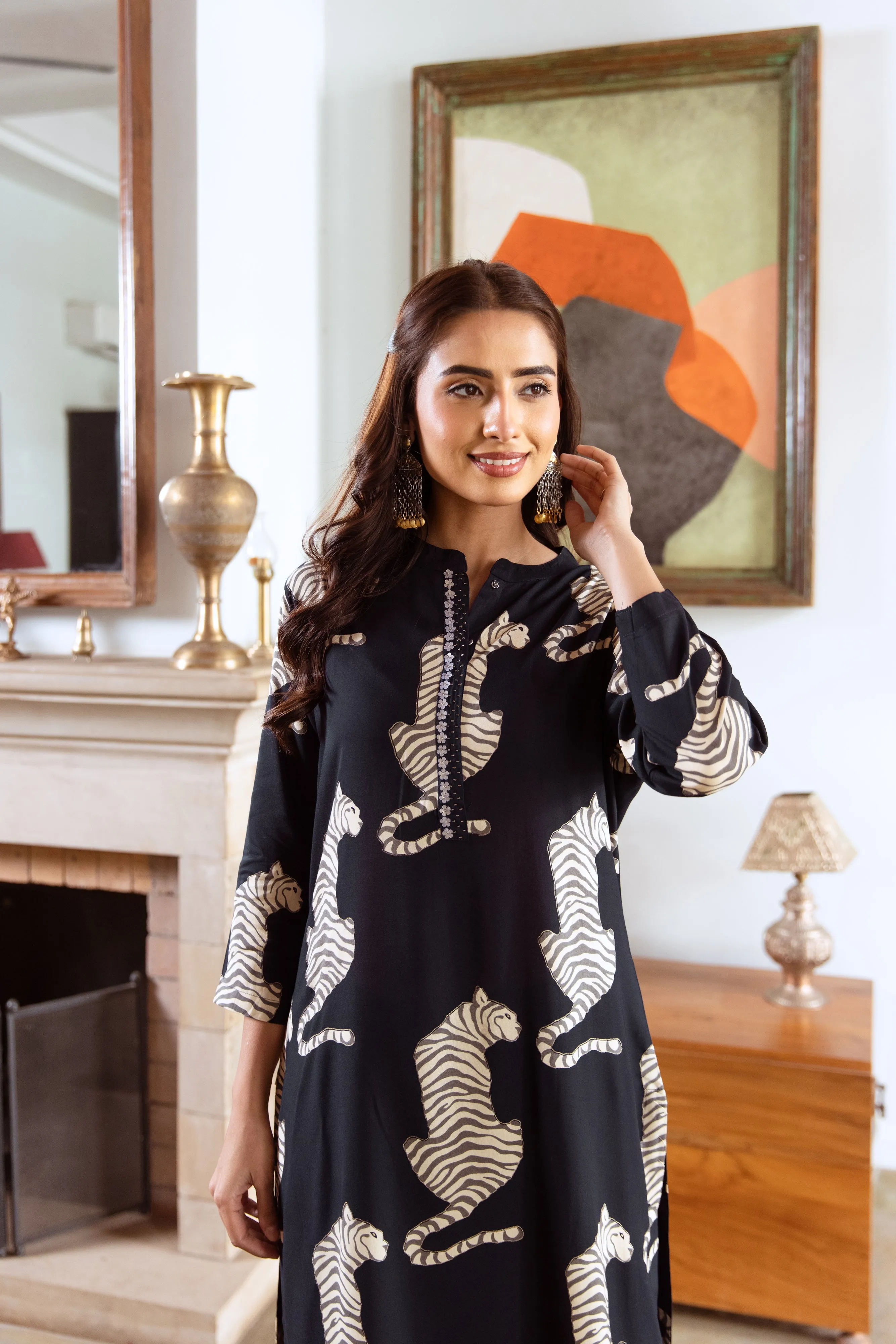 Women's Navy Blue German Rayon Kurta Palazzo Set